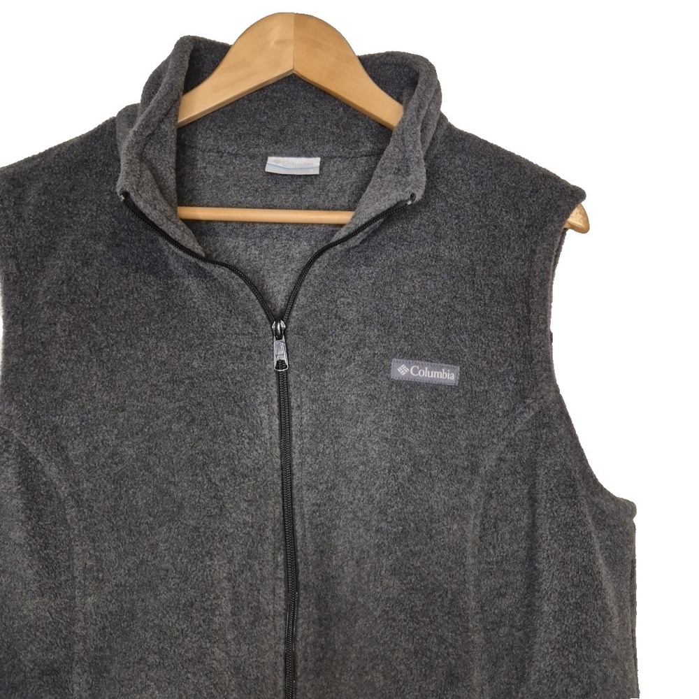 Columbia Fleece Vest Womens 1X Charcoal Gray Full Zip Pockets Casual Outdoor